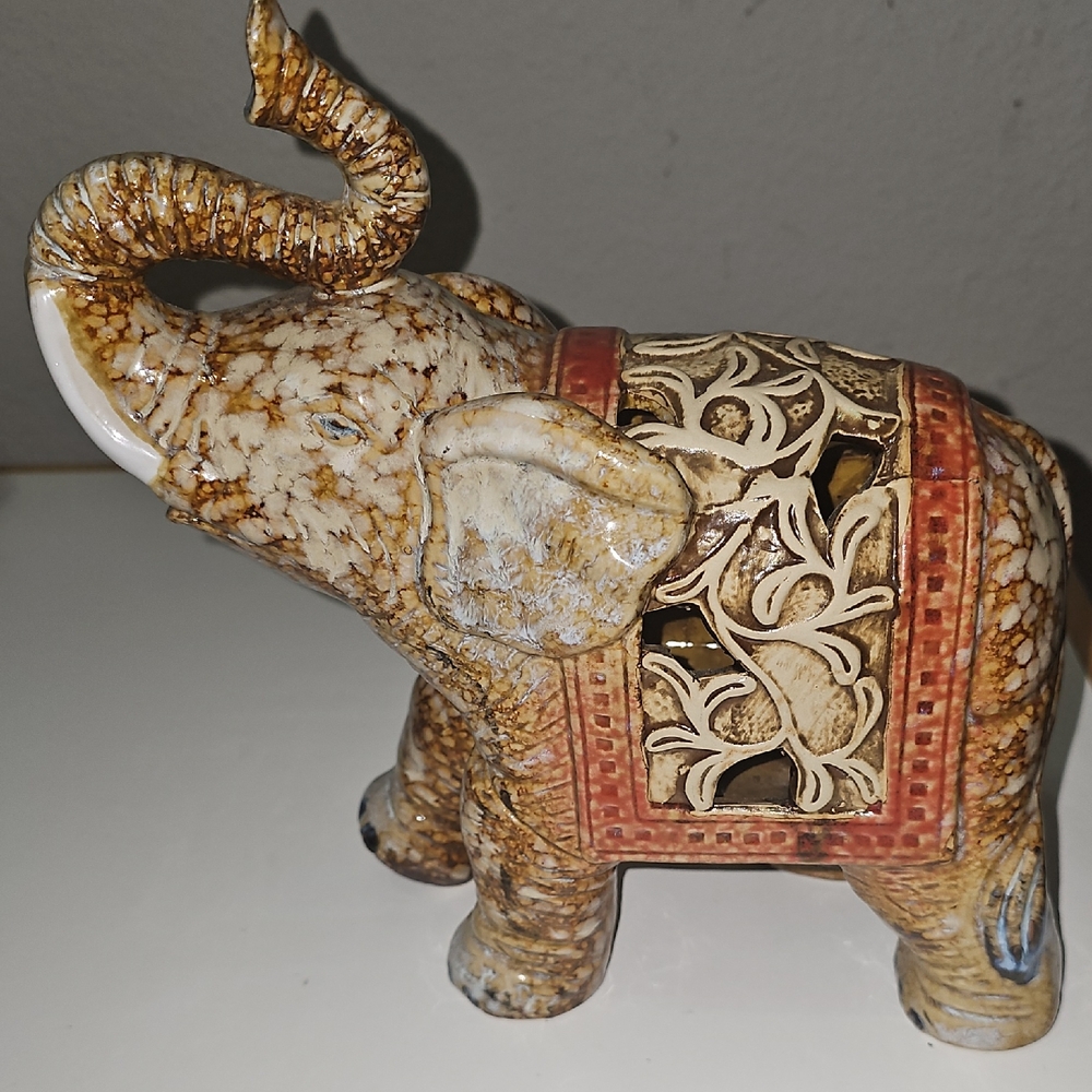 Decorative Elephant Figurine in Brown and Cream
